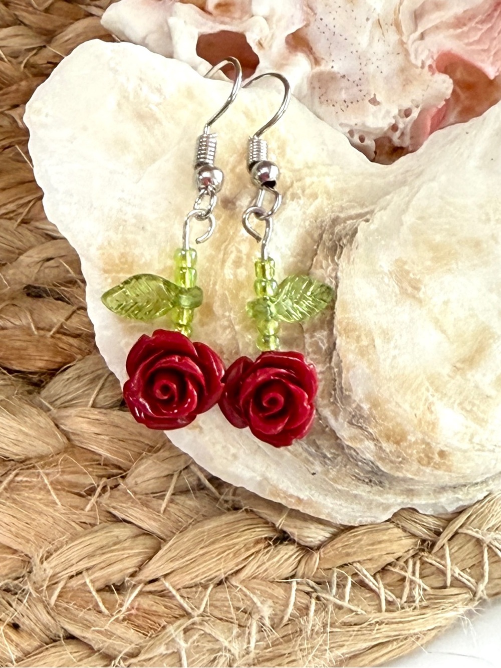 Long Stem Rose Beaded Earrings
